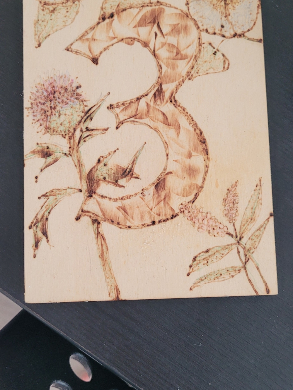 Woodburned Floral Number 3 Wall Plaque - Handmade